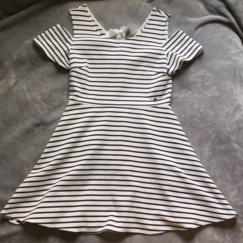 Black and white stripped flare dress